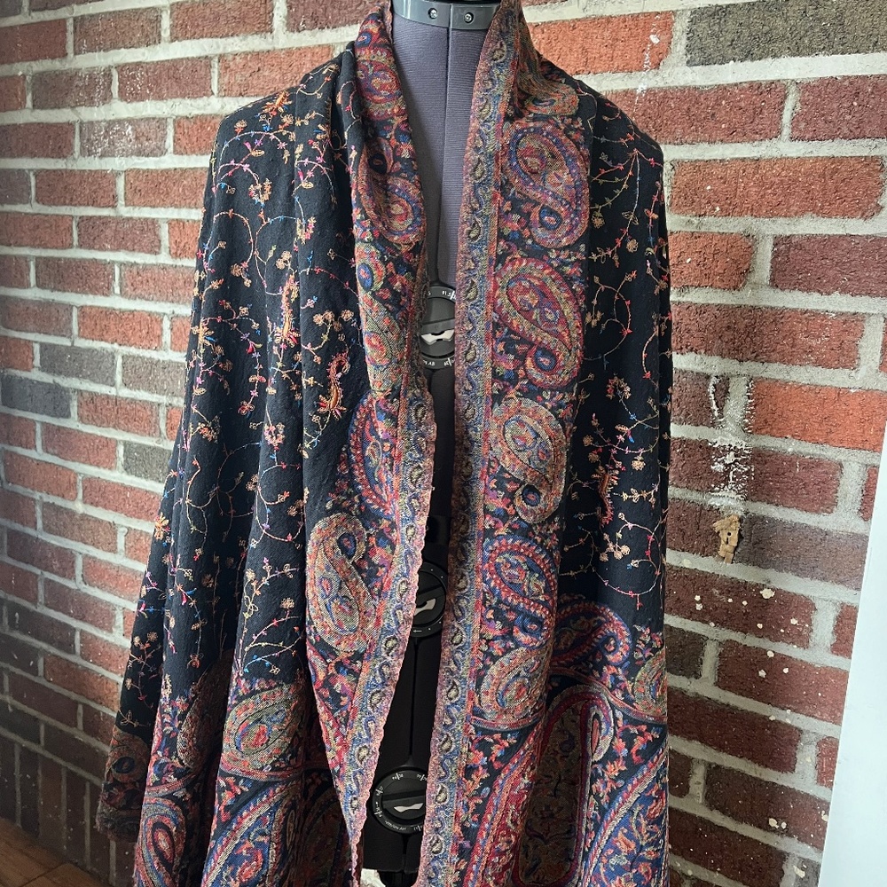Lord & Taylor Woven and Embroidered Indian Made Scarf / Wrap